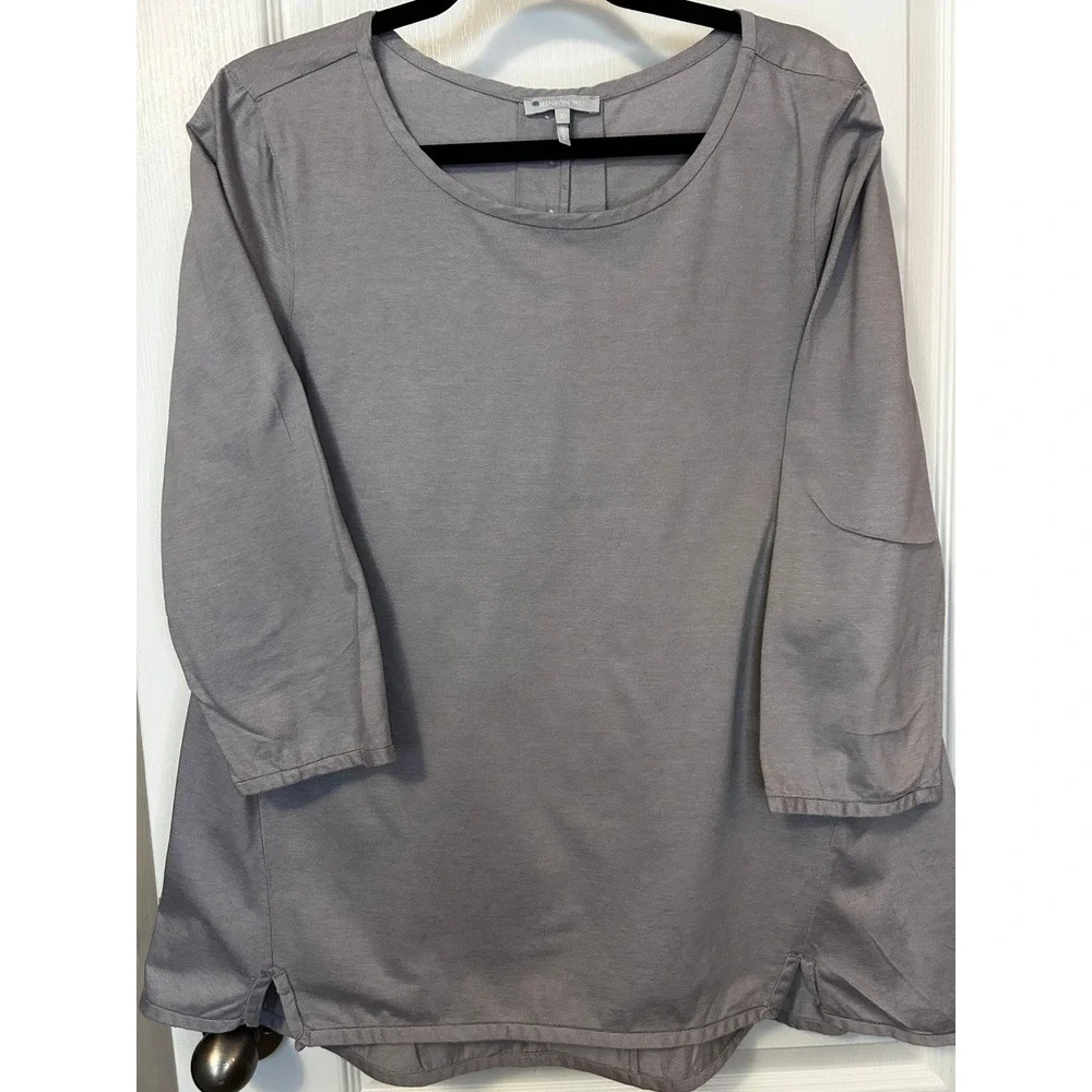 Hinson Wu Women Gray 3/4 Sleeve Pleated Back Button Detail Top Size 10 - Picture 1 of 6